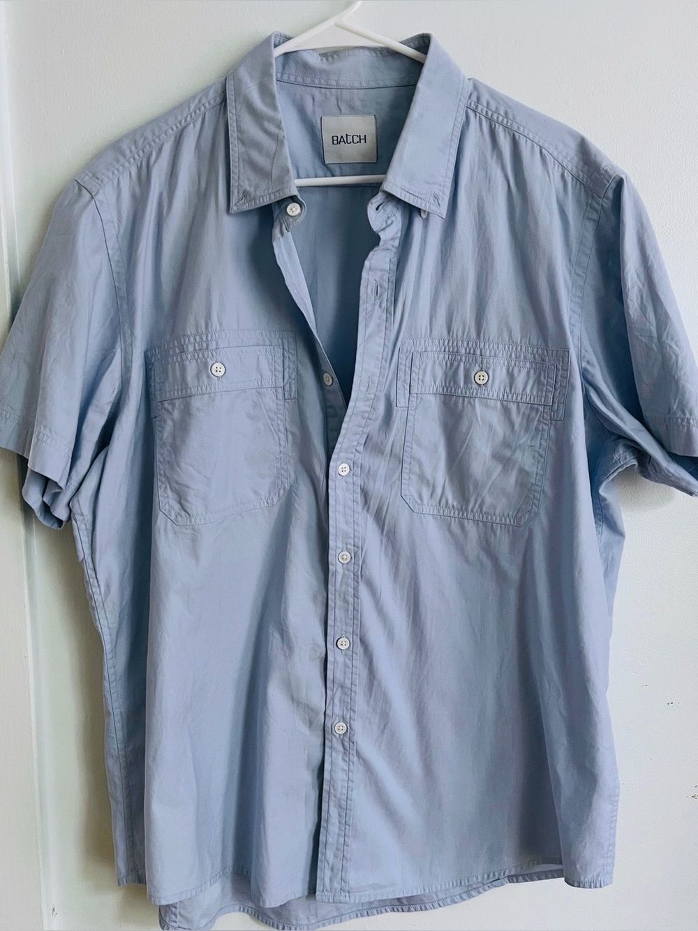 Batch • Men's Light Blue Short Sleeve Button-Up Shirt